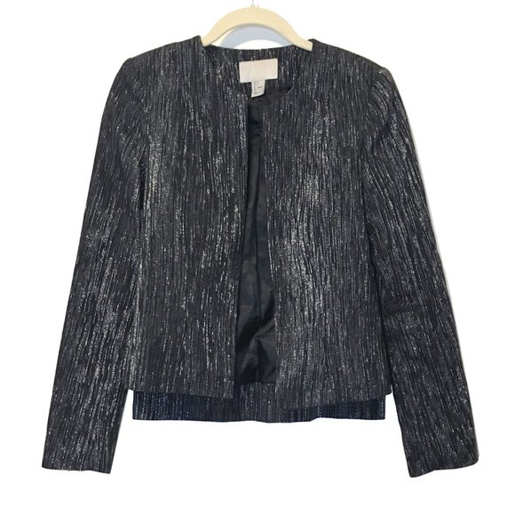 H&M Black Jacket made from Silver Metallic Fabric - Party Jacket - Size 4 / XS - Picture 1 of 8